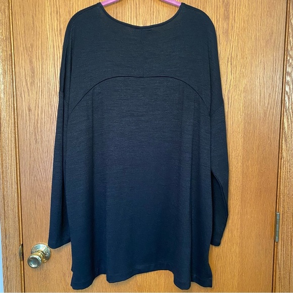 Boutique 1X Black Women’s Cardigan Sweater Open Front  Drop Shoulder Side Slits - Picture 4 of 11